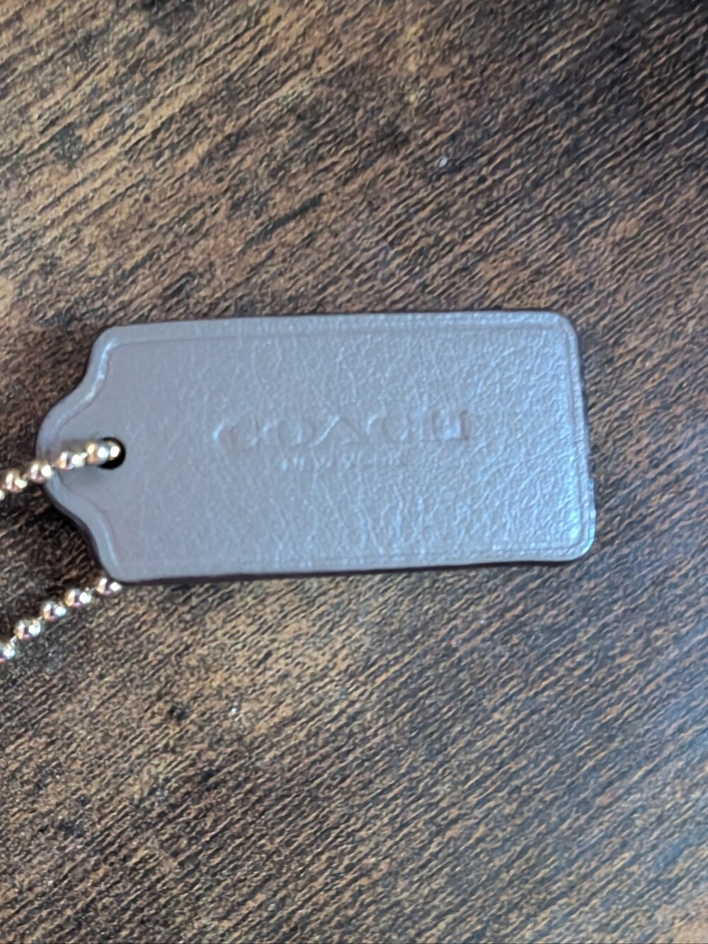 Coach Taupe Leather Hang Tag with Light Gold Ball Chain